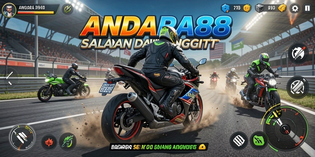 Tampilan gameplay ANDARA88 yang mendebarkan saat balapan motor.