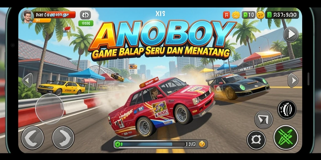 Tampilan gameplay seru dari ANOBOY dengan balapan mendebarkan.