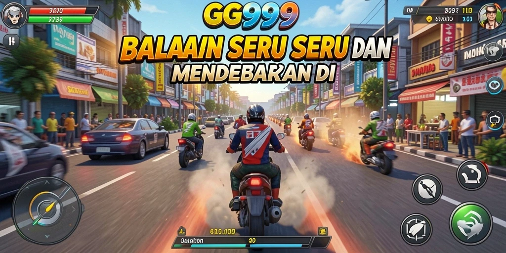 Tangkapan layar gameplay GG999 menampilkan aksi balapan yang mendebarkan.