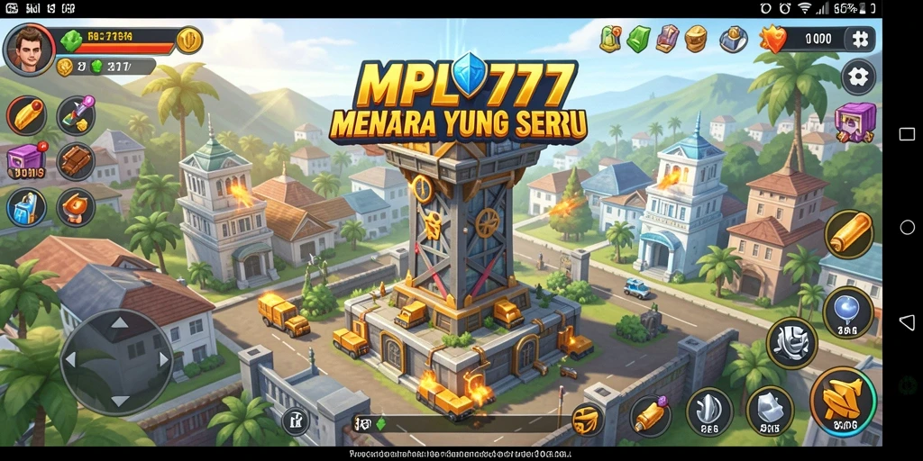 Tampilan gameplay MPL777 menampilkan pertahanan menara melawan gelombang musuh.